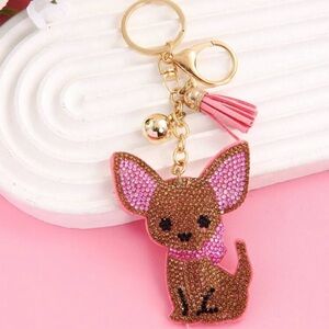 1pc Rhinestone Adorable Dog Keychain For Purse - Cute Puppy Bag Charm